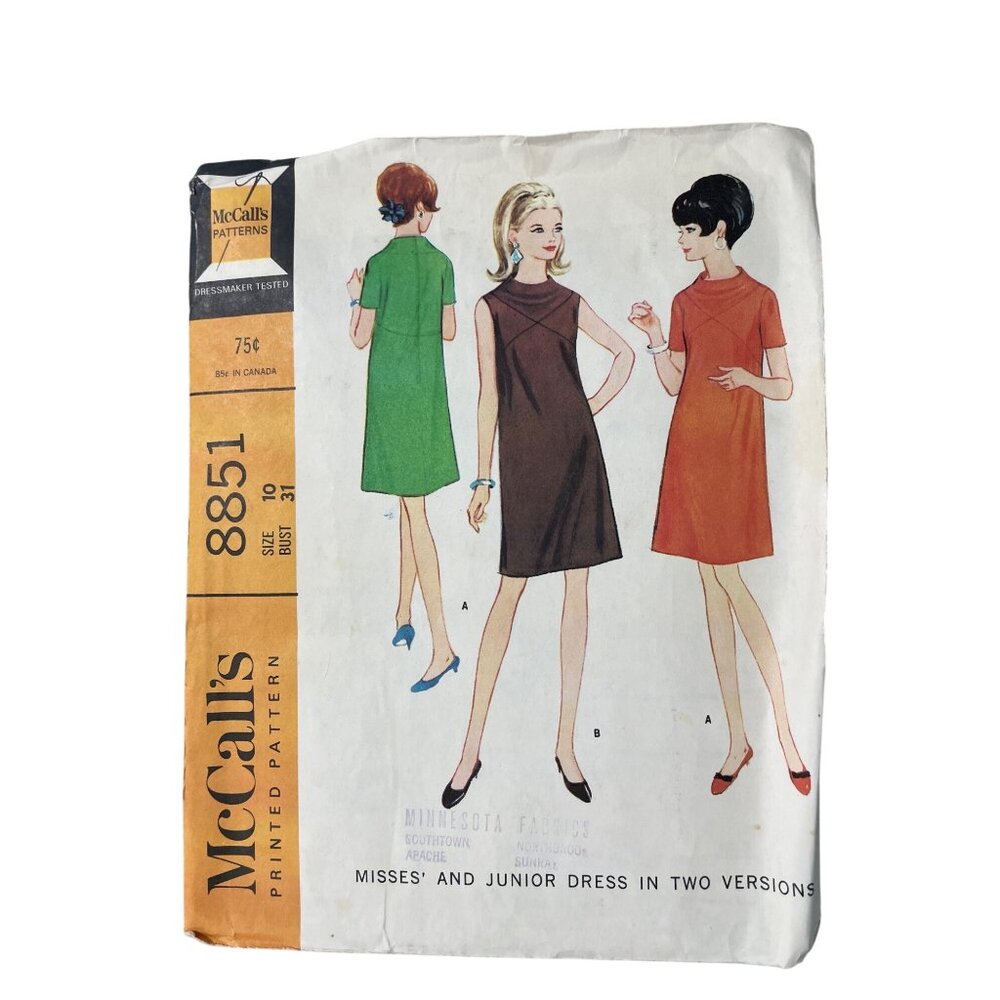 60s McCalls 8851 Misses Junior Dress Sewing Pattern Size 10 Bust 31 Vintage CUT